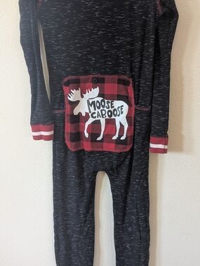 Lazy One Black Marled One-Piece Footie with Red Trim Kids 8